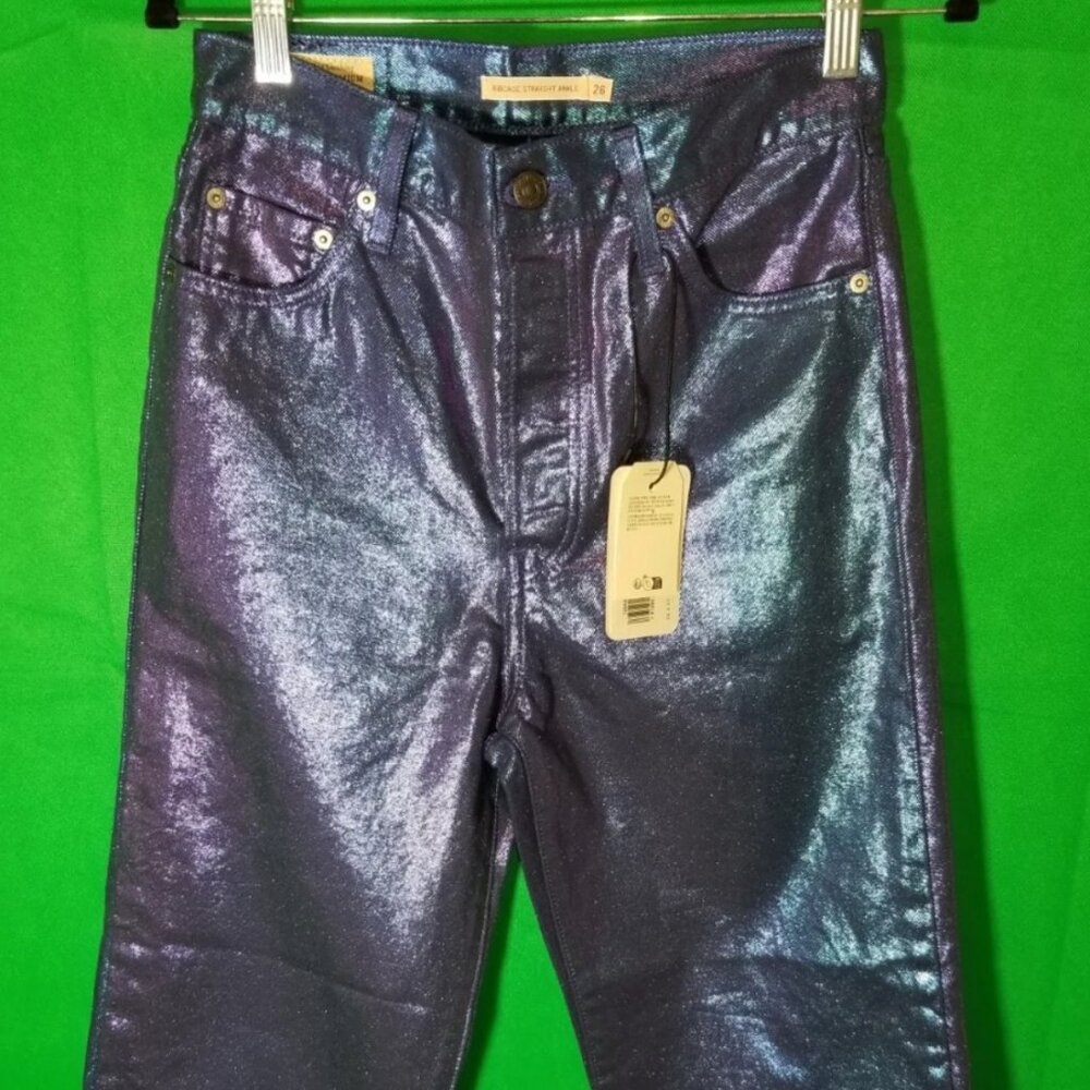 Levi's Size 25 Premium Ribcage Straight Ankle Candy Purple Iridescent Jeans NWT‎